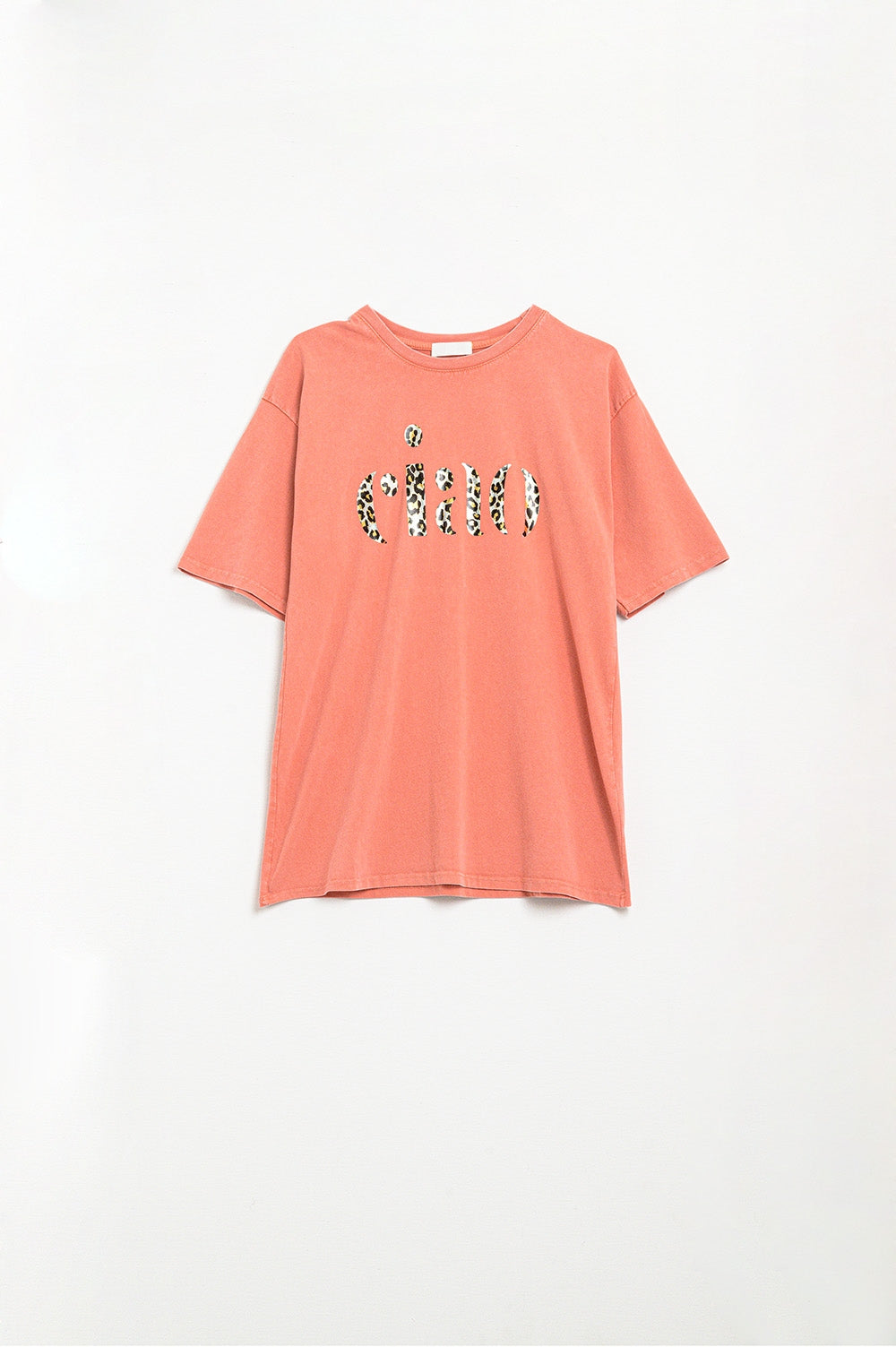 T-shirt orange décontracté avec Ciao en imprimé léopard