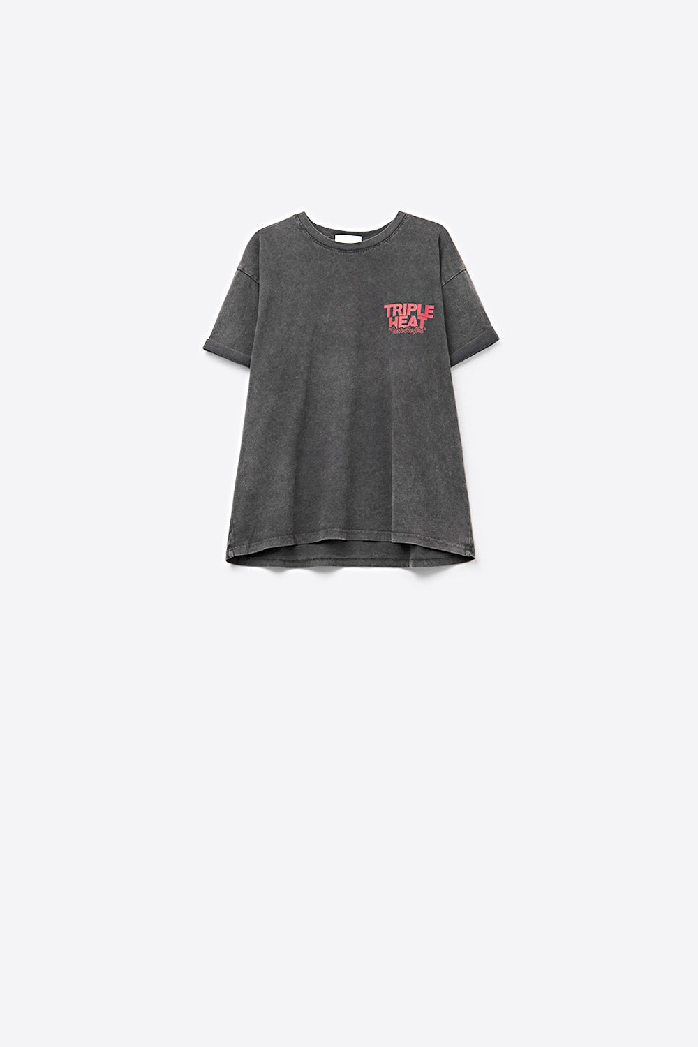 tissu noir lavé T-shirt à manches courtes TRIPLE HEAT LOGO