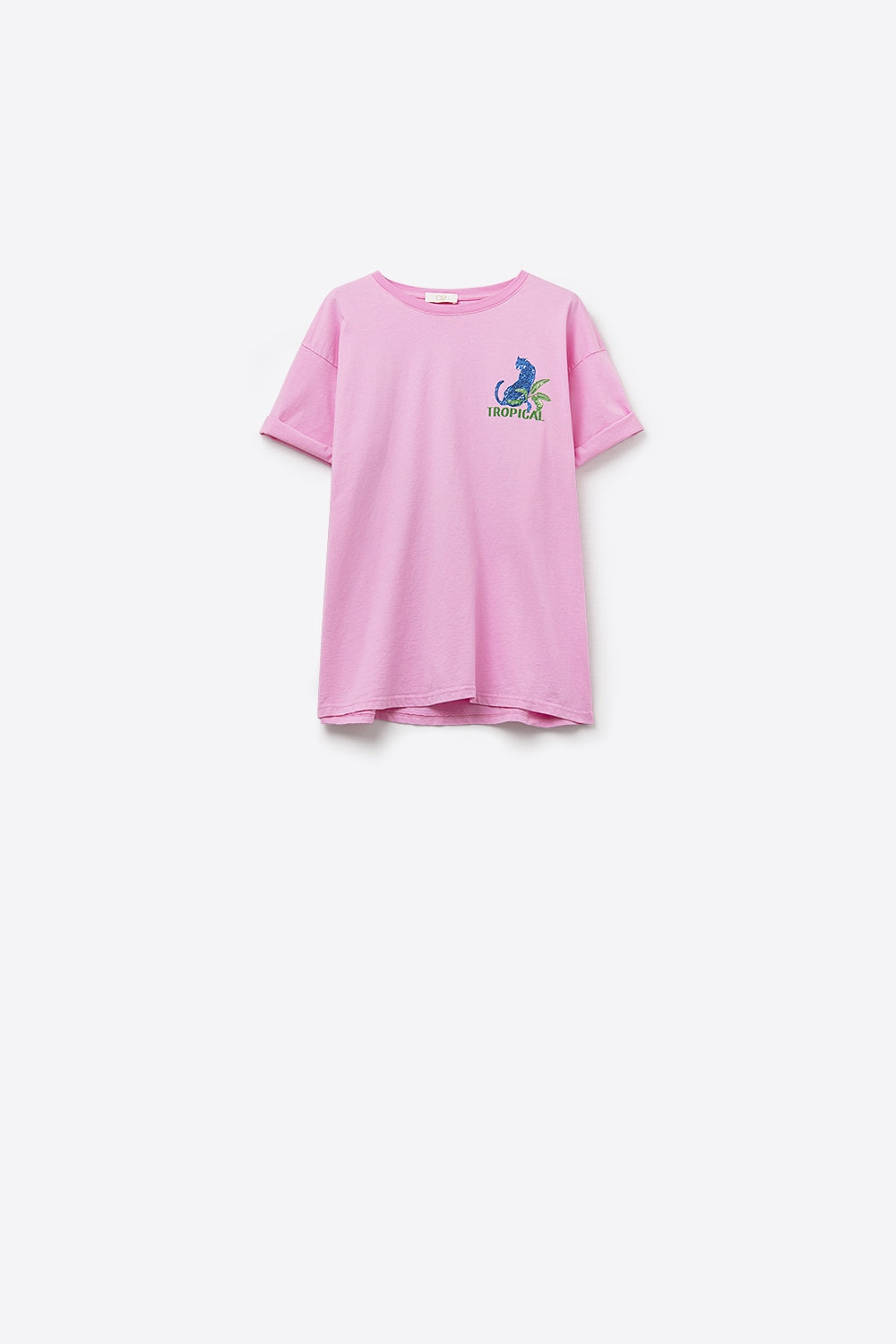 T-shirt rose fabriqué en Italie avec imprimé graphique tropical