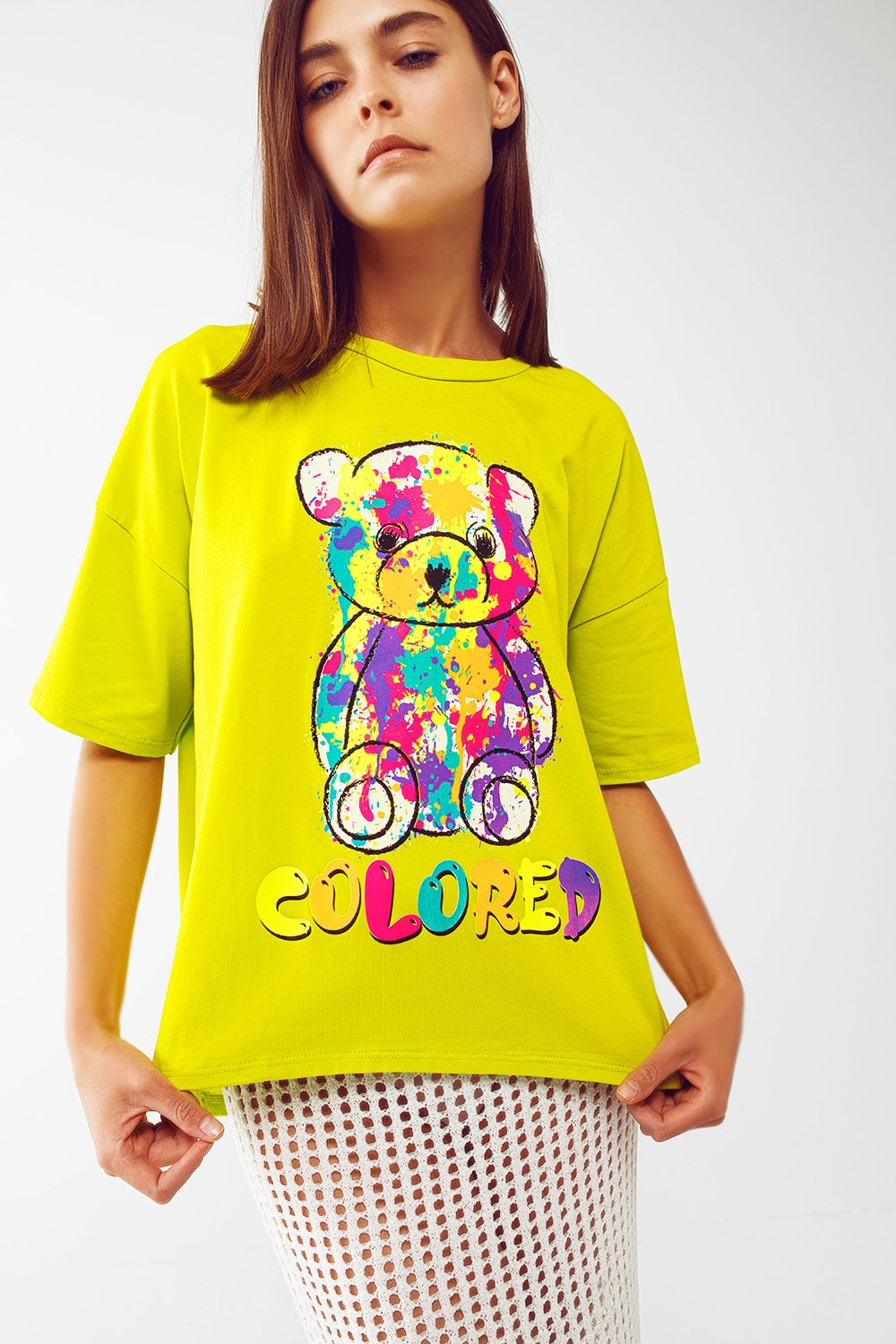 tee-shirt lime ample avec ours coloré