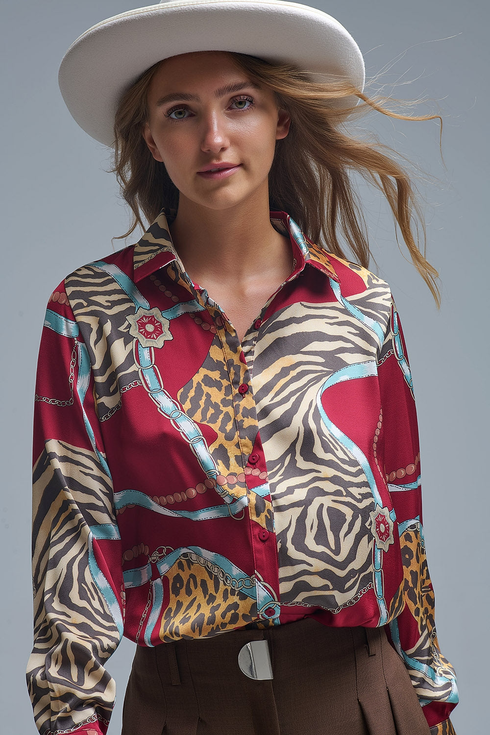 Bold Red Abstract Print - Chemise à manches longues
