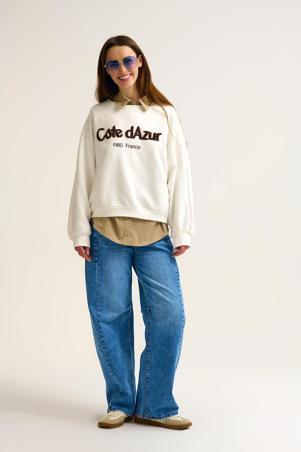 Côte d'Azur - Sweatshirt crème brodé