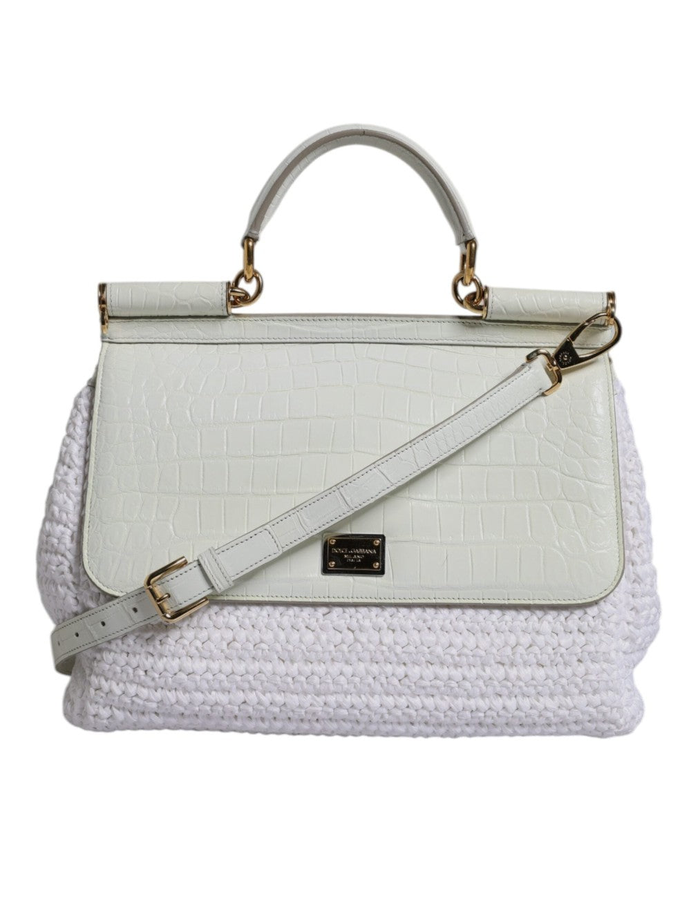 SAC DOLCE & GABBANA RAPHIA BLANC CUIR POIGNÉE & BANDOULIÈRE