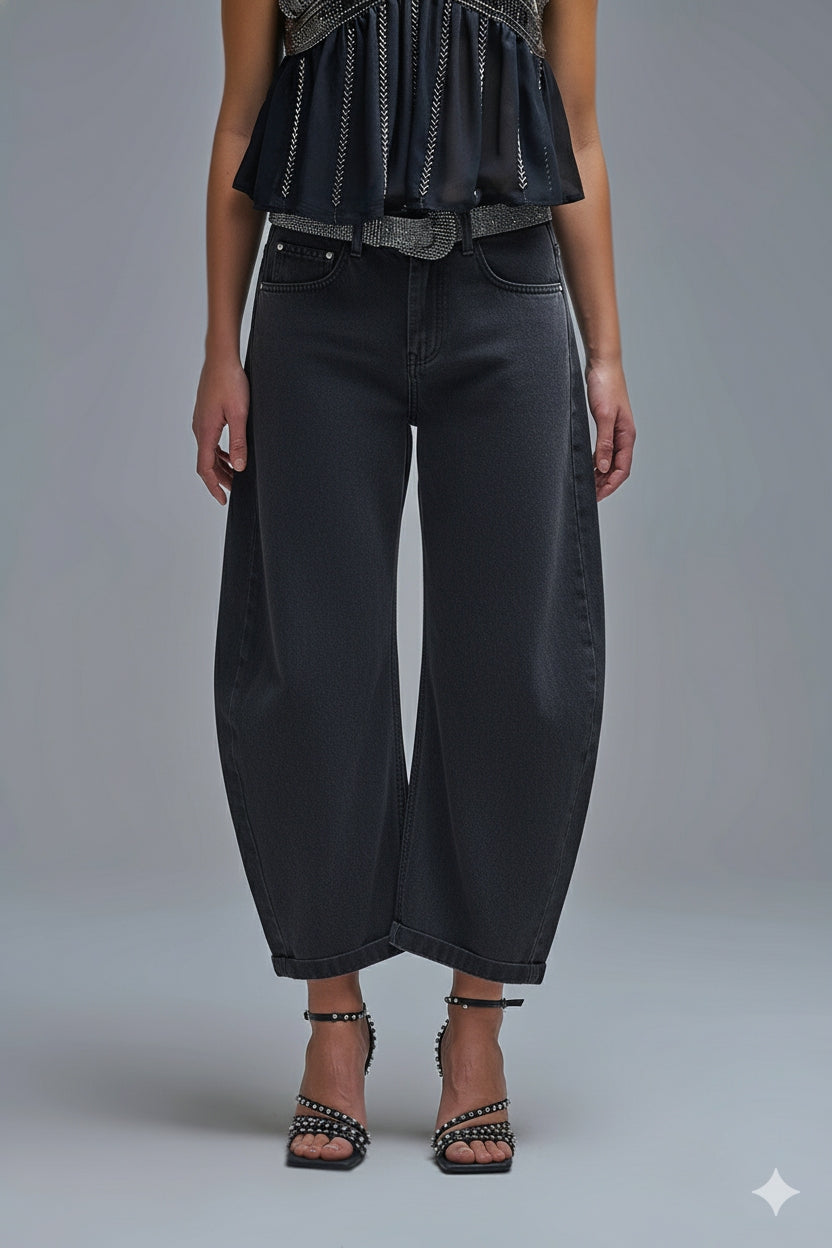 Q2 Jean ballon gris tendance avec poches