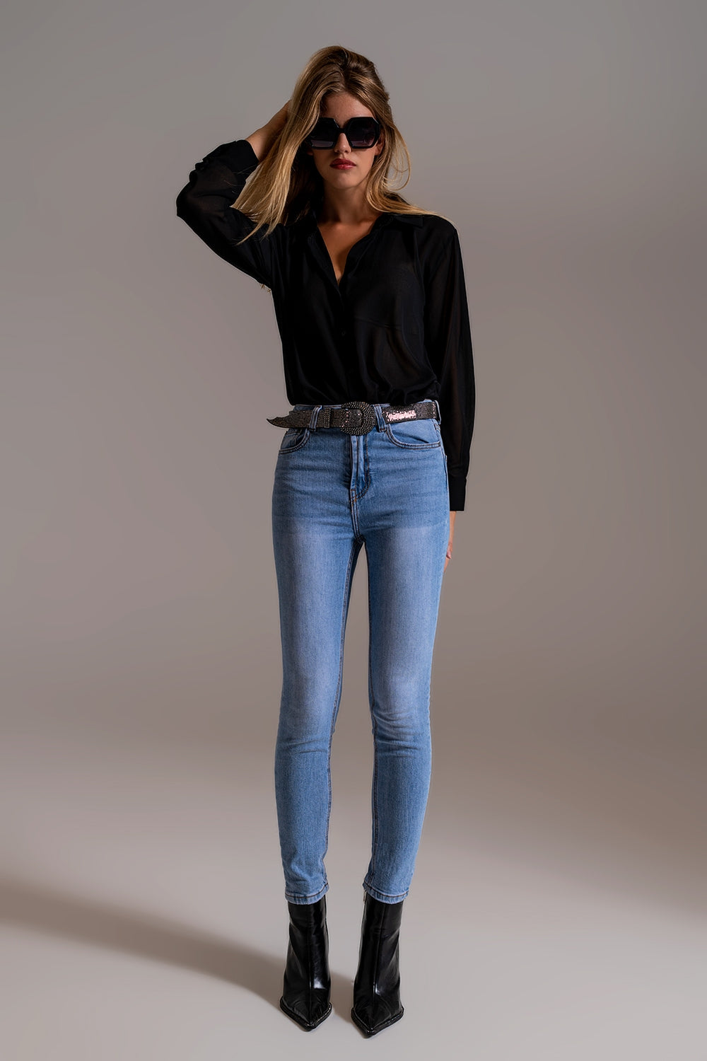 Jean skinny taille haute dans une teinte claire