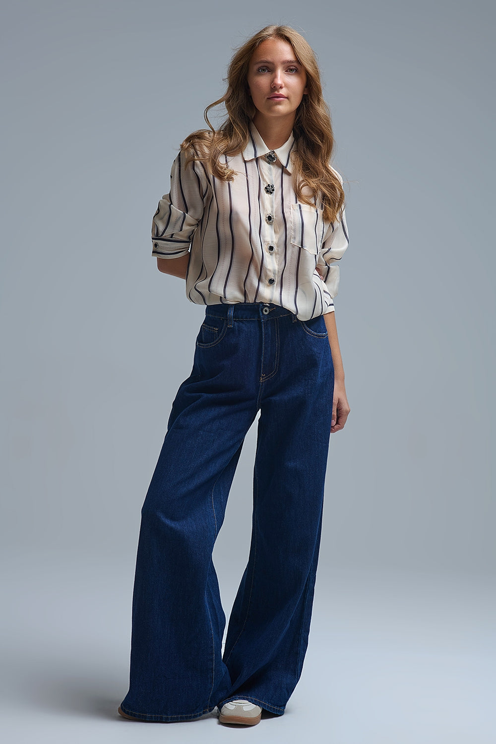 Jeans baggy à jambe droite bleu foncé tendance