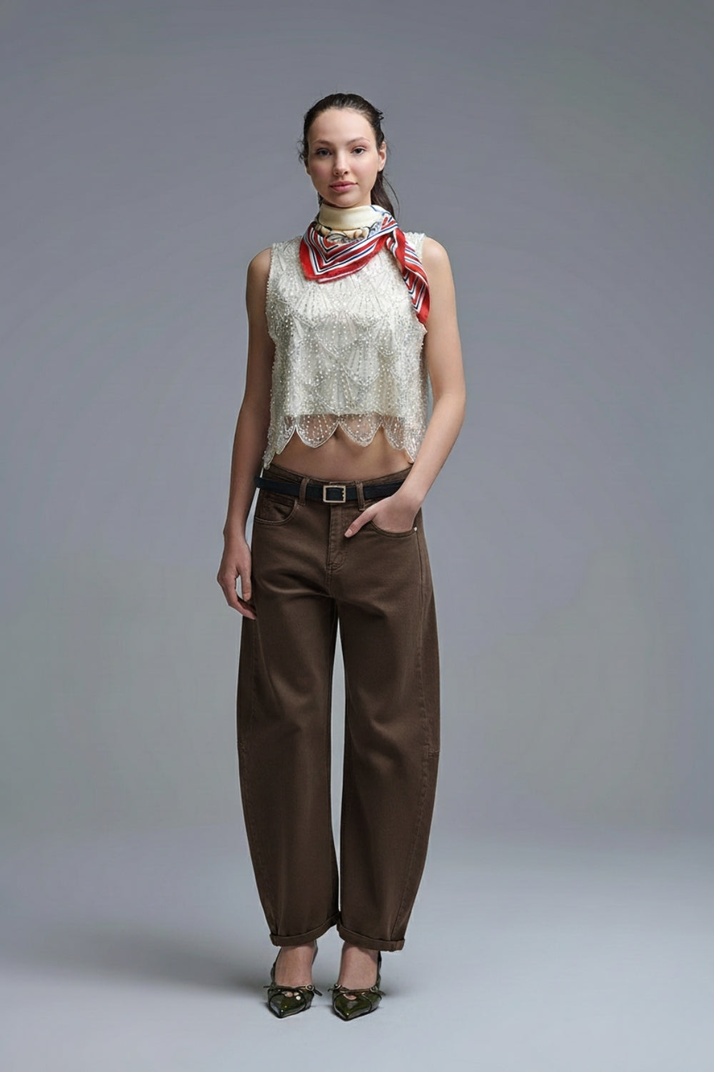 Jeans ballon Barrel marron tendance avec poches