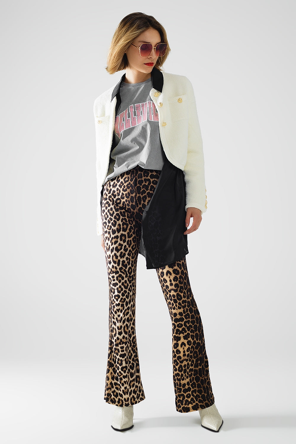 Leggings évasés en Spandex à imprimé léopard