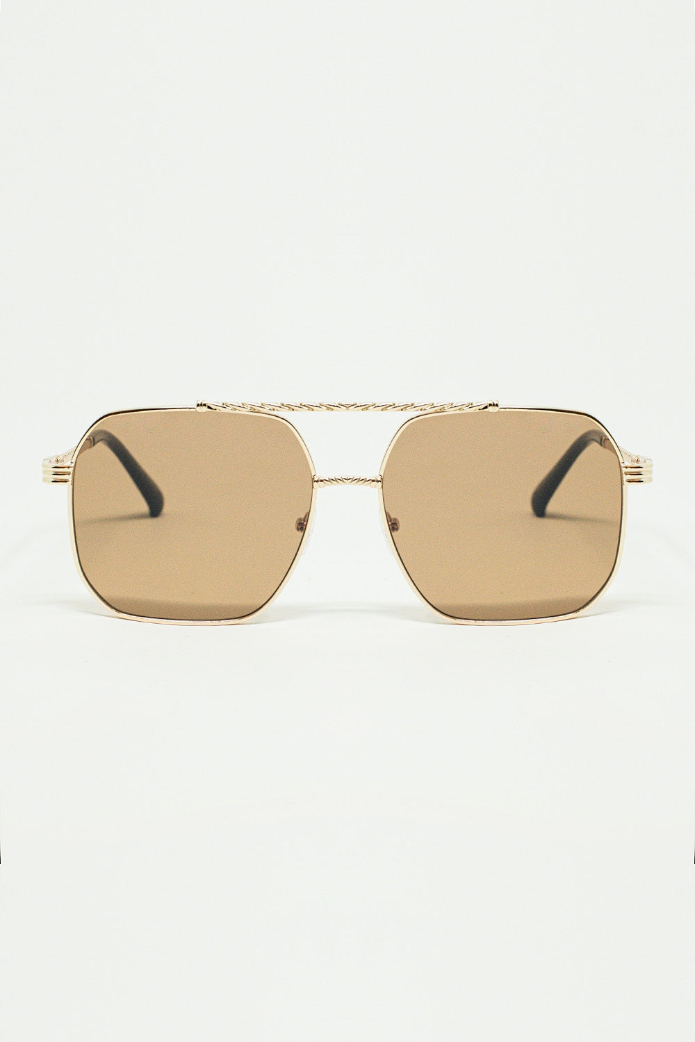 Q2 lunettes de soleil à monture carrée dorée avec verres marron