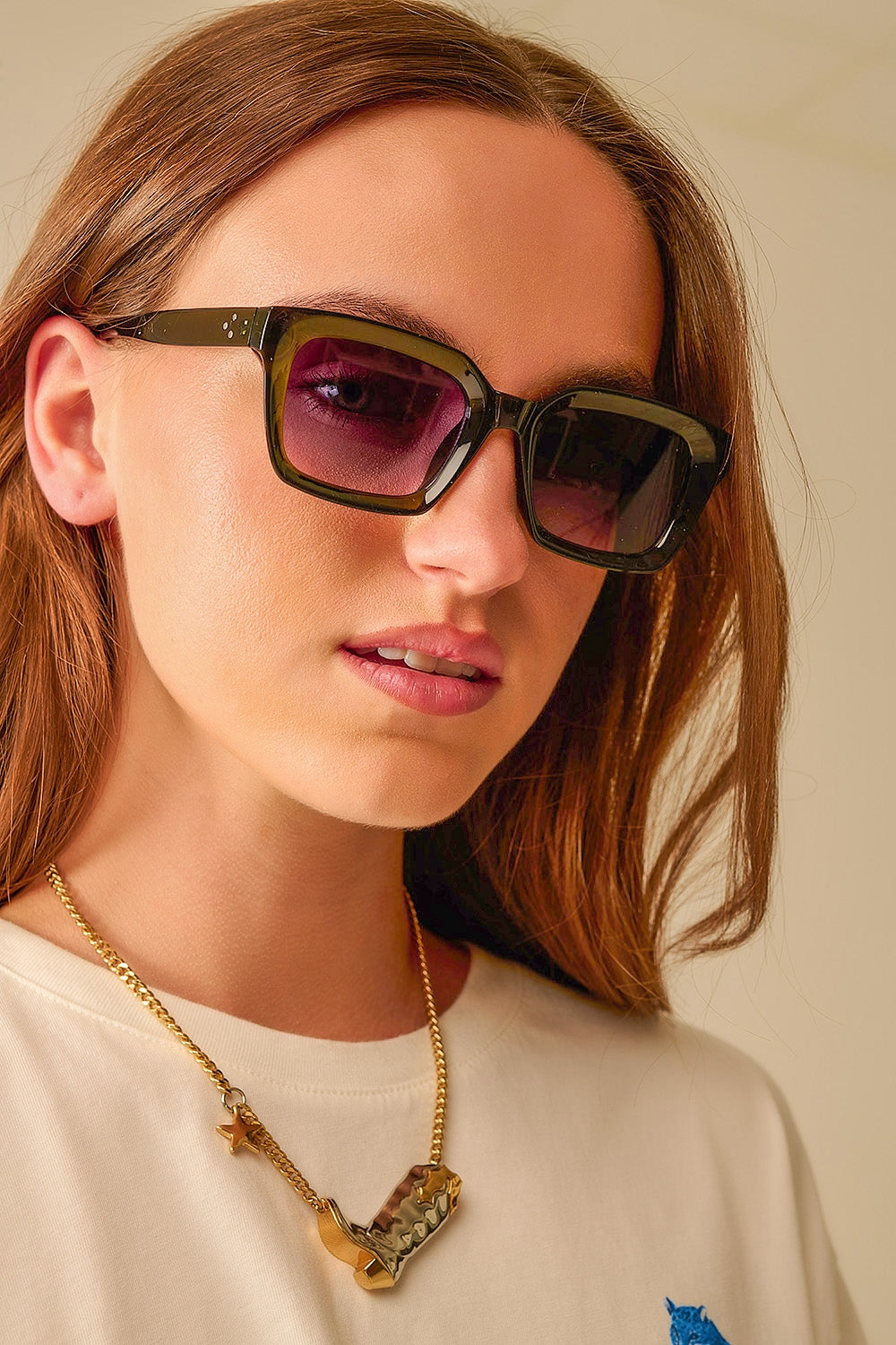 Q2 Lunettes de soleil à monture carrée épaisse Chunky Retro en vert