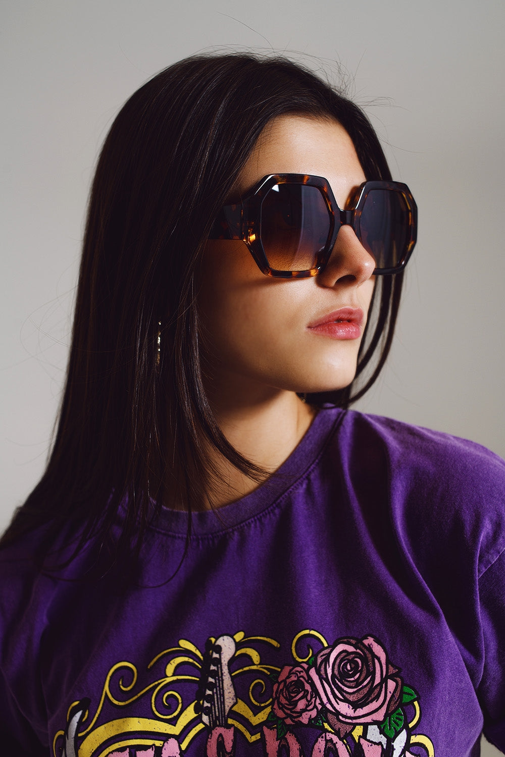 Lunettes de soleil oversize hexagonales en écaille de tortue foncée