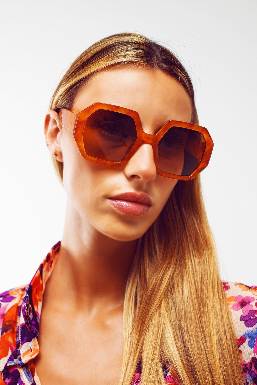 Lunettes de soleil oversize hexagonales en écaille de tortue vintage