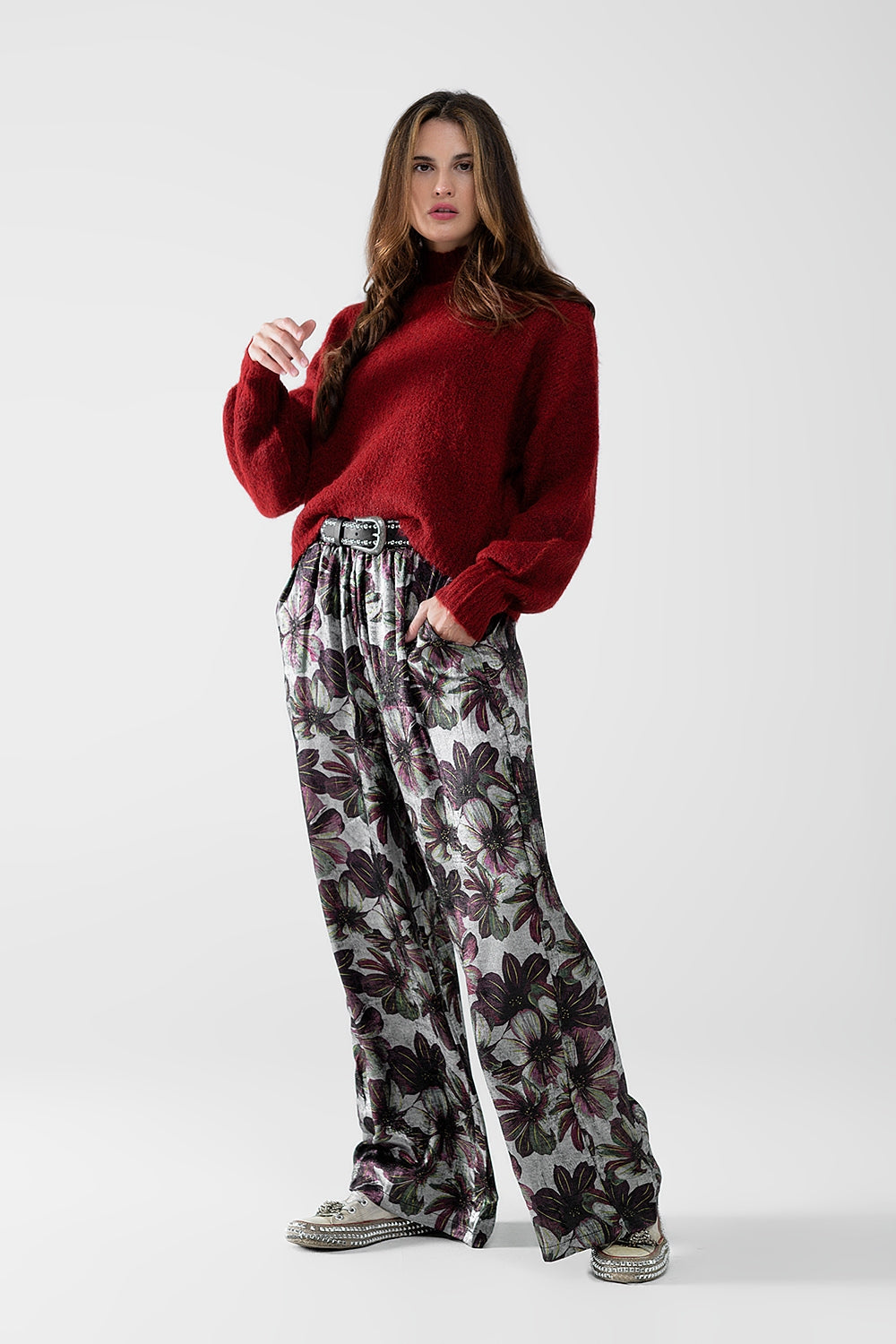 Pantalon large à imprimé floral