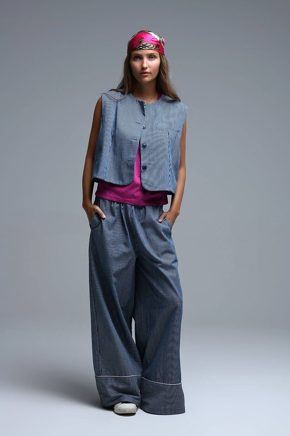 Pantalon palazzo rayé à jambe extra-large