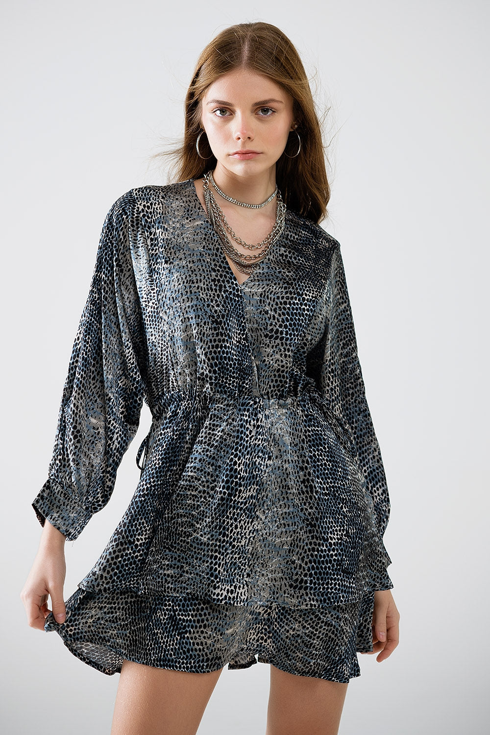 Robe en mousseline de soie à imprimé léopard gris